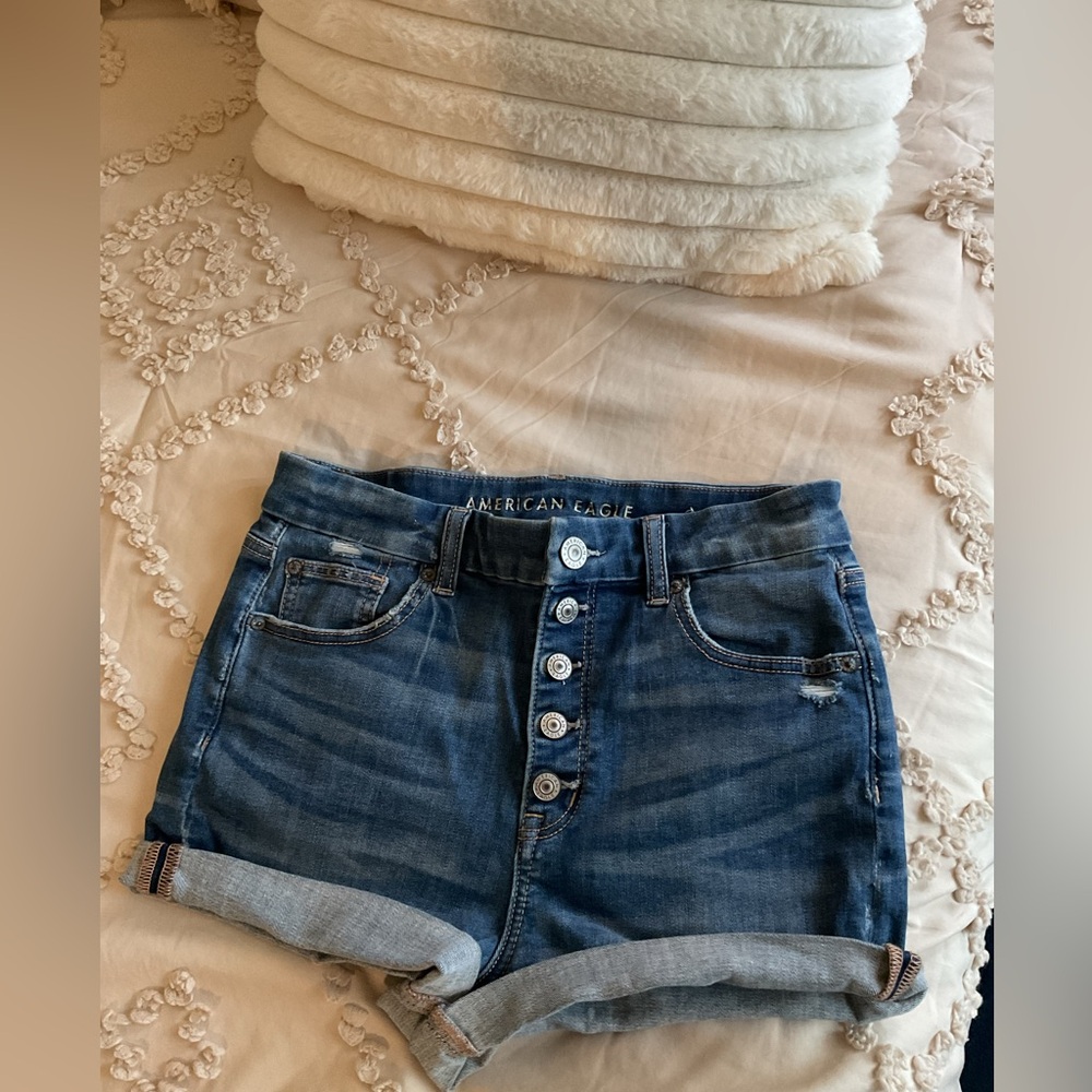 American Eagle Outfitters Dark Blue Jean Curvy Hi-Rise Shortie Size 8
